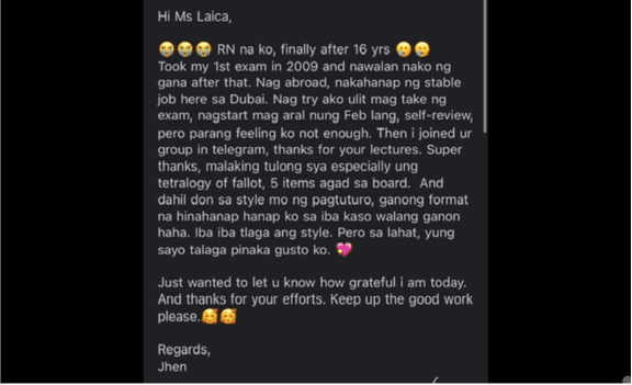 Stellar Review PNLE 'finally passed retaking the board exam after 16 years' testimonial