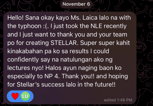 Stellar Review PNLE 'makes me confident' testimonial